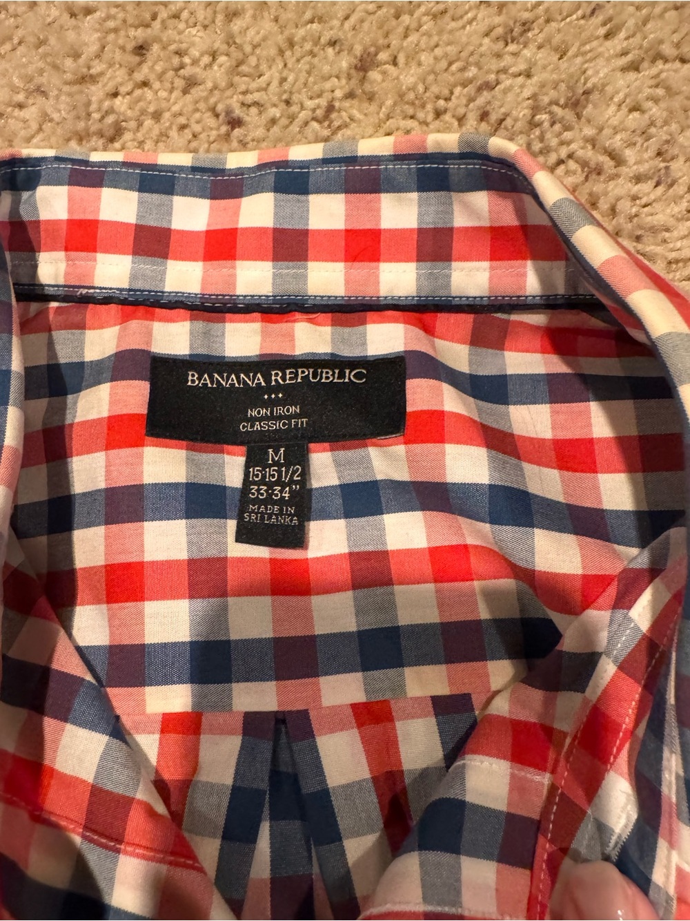 Banana Republic Men’s Red, Blue & White Check Button-Down Shirt